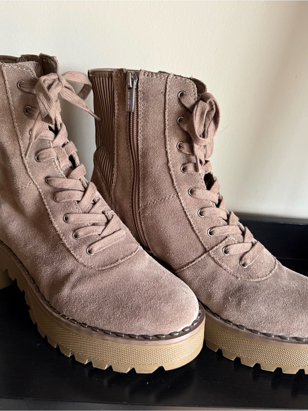 Vince Camuto Taupe Suede Look Lug Sole Combat Boots 9.5